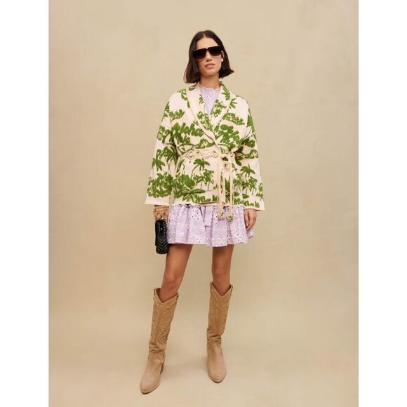 Maje Maloas Imprime Macrame Aloha Beige Belted Cardigan Jacket NEW - Picture 1 of 11